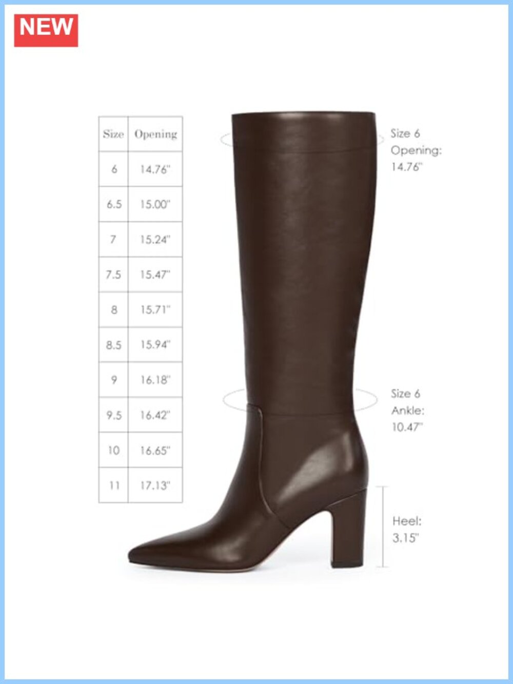 Knee High Boots Faux Leather Pointed Toe Chunky Heel Tall Side Zip Womens - Picture 3 of 6